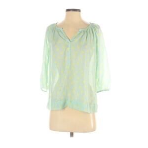 LOFT V-neck Polka Dot Blouse Light Green S Petite